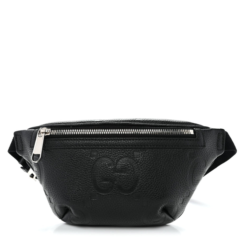 Piuma Calfskin Jumbo GG Embossed Small Belt Bag Black
