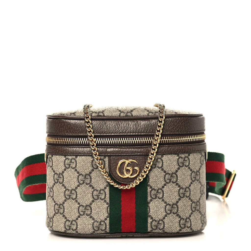GG Supreme Monogram Textured Dollar Calfskin Web Ophidia Belt Bag 110 44 Beige Ebony New Acero