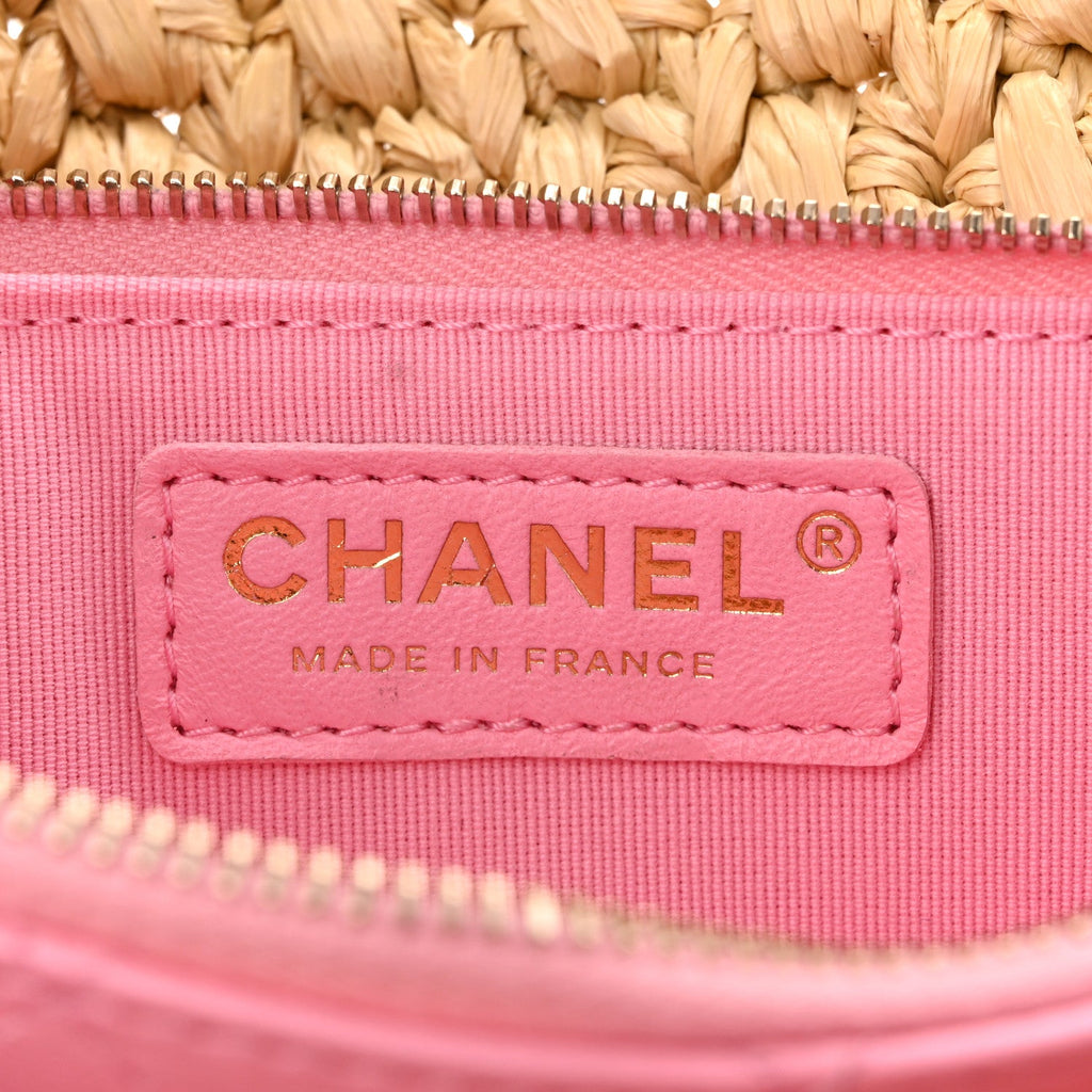 Raffia Chain Venice Beach Flap Bag Beige Pink