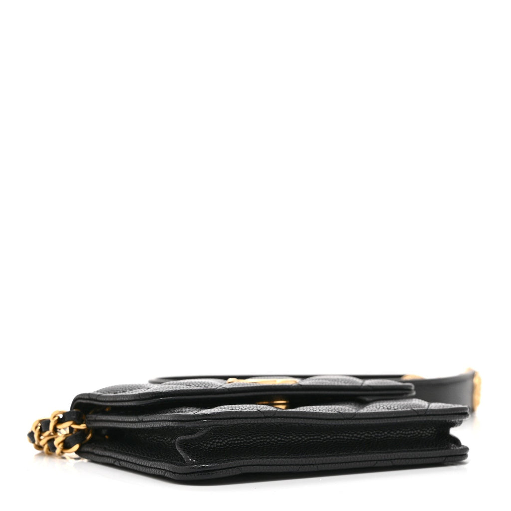 Caviar Quilted Twist Your Buttons Coin Purse With Chain Black