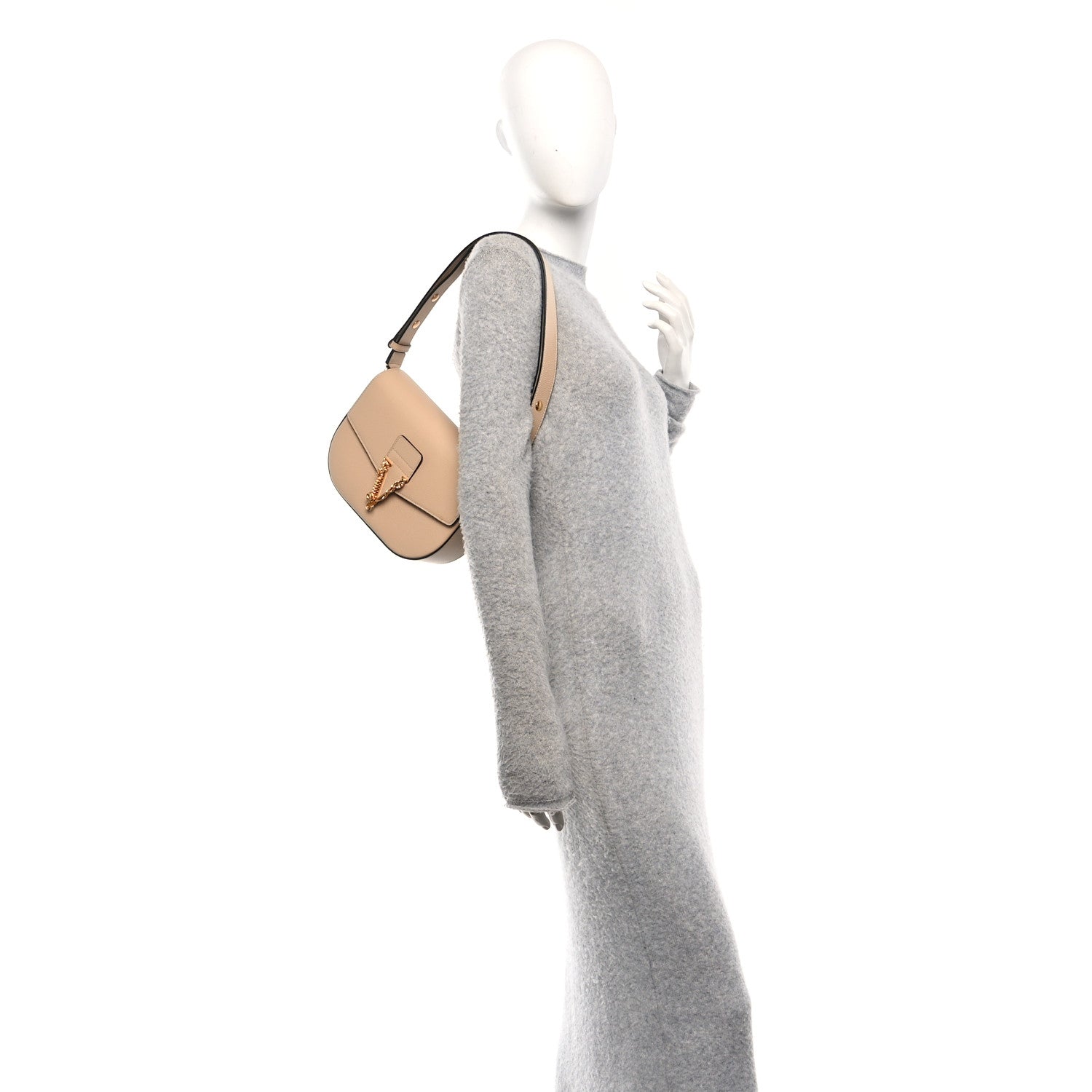 Grained Calfskin Virtus Shoulder Bag Beige