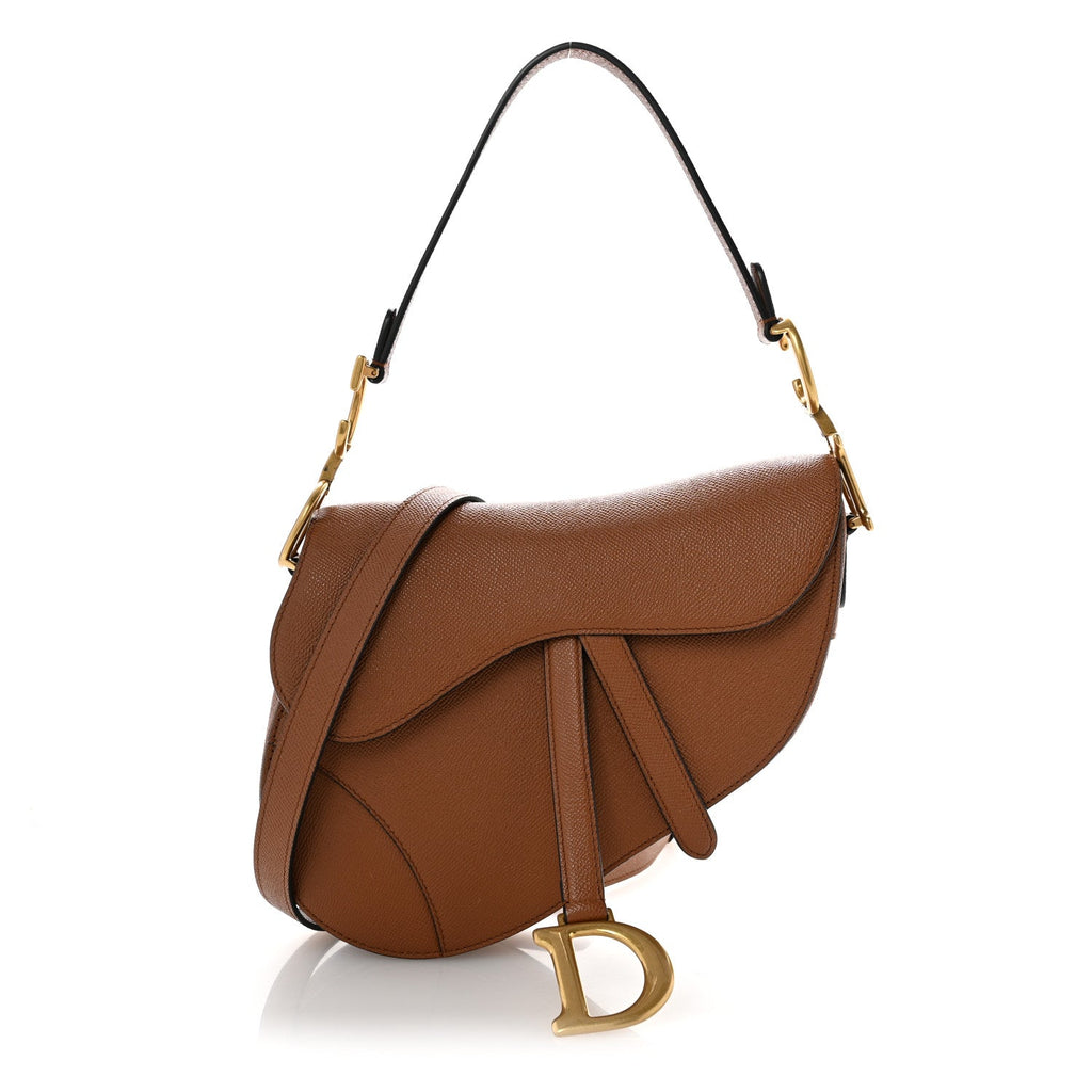 Grained Calfskin Saddle Bag With Strap Camello