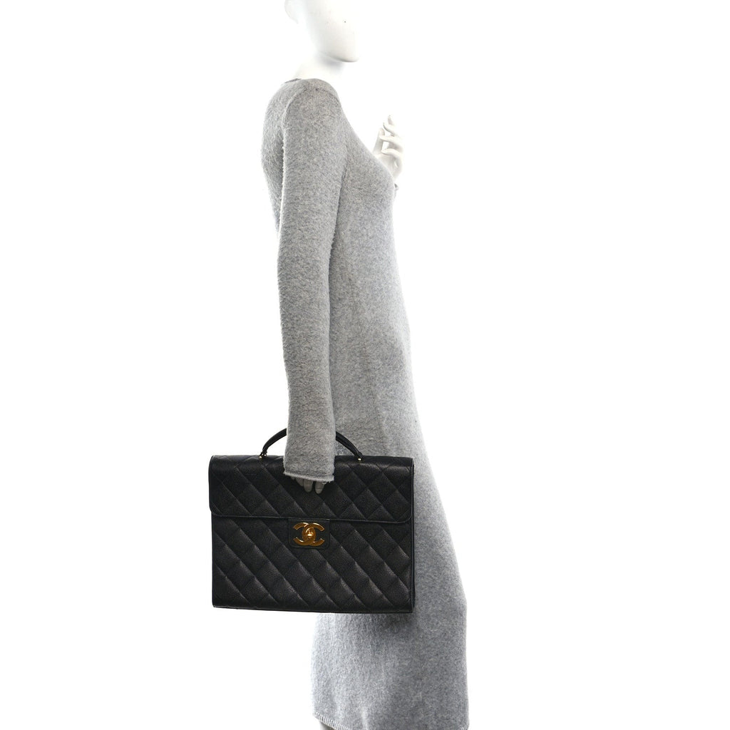 Caviar Quilted Briefcase Laptop Bag Black