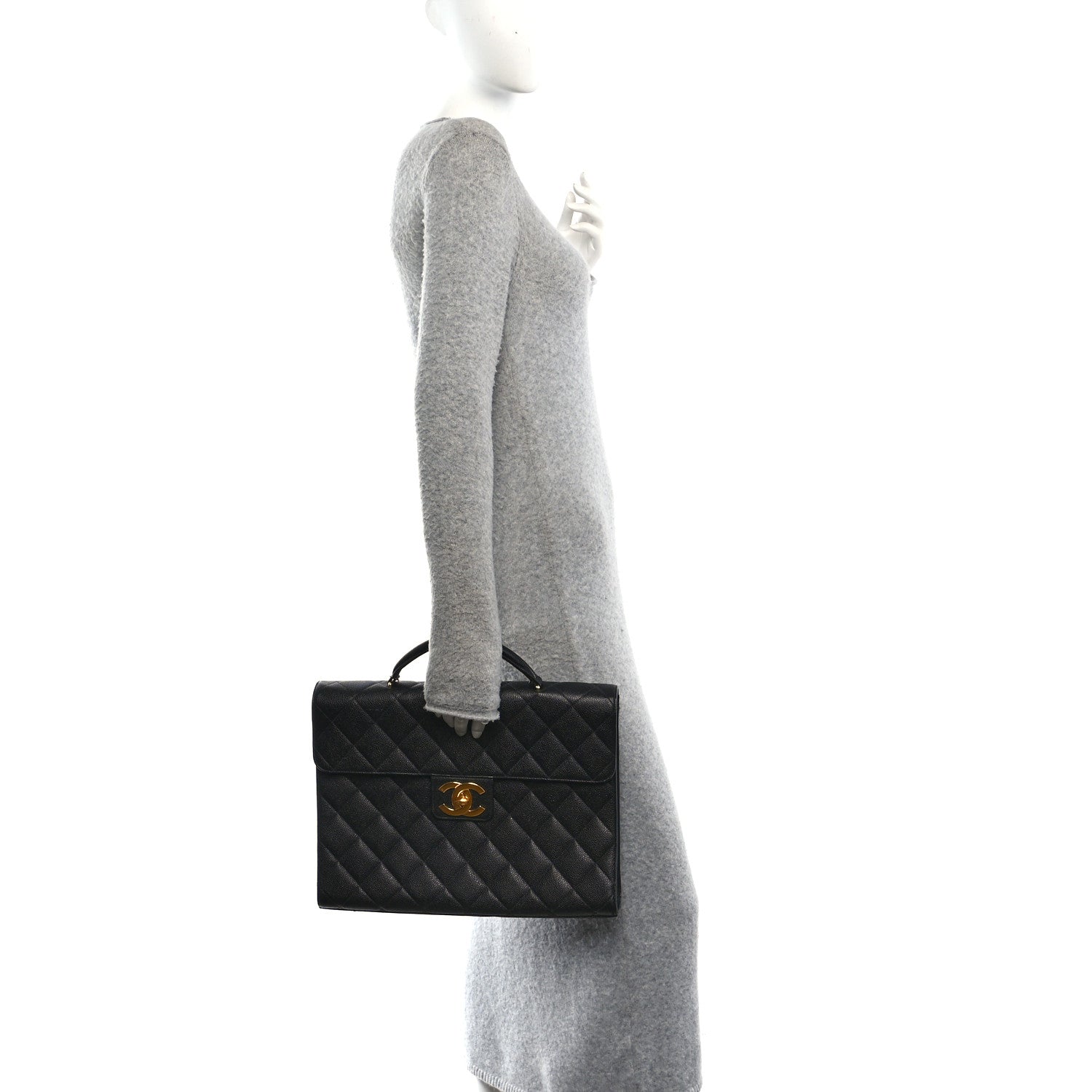 Caviar Quilted Briefcase Laptop Bag Black