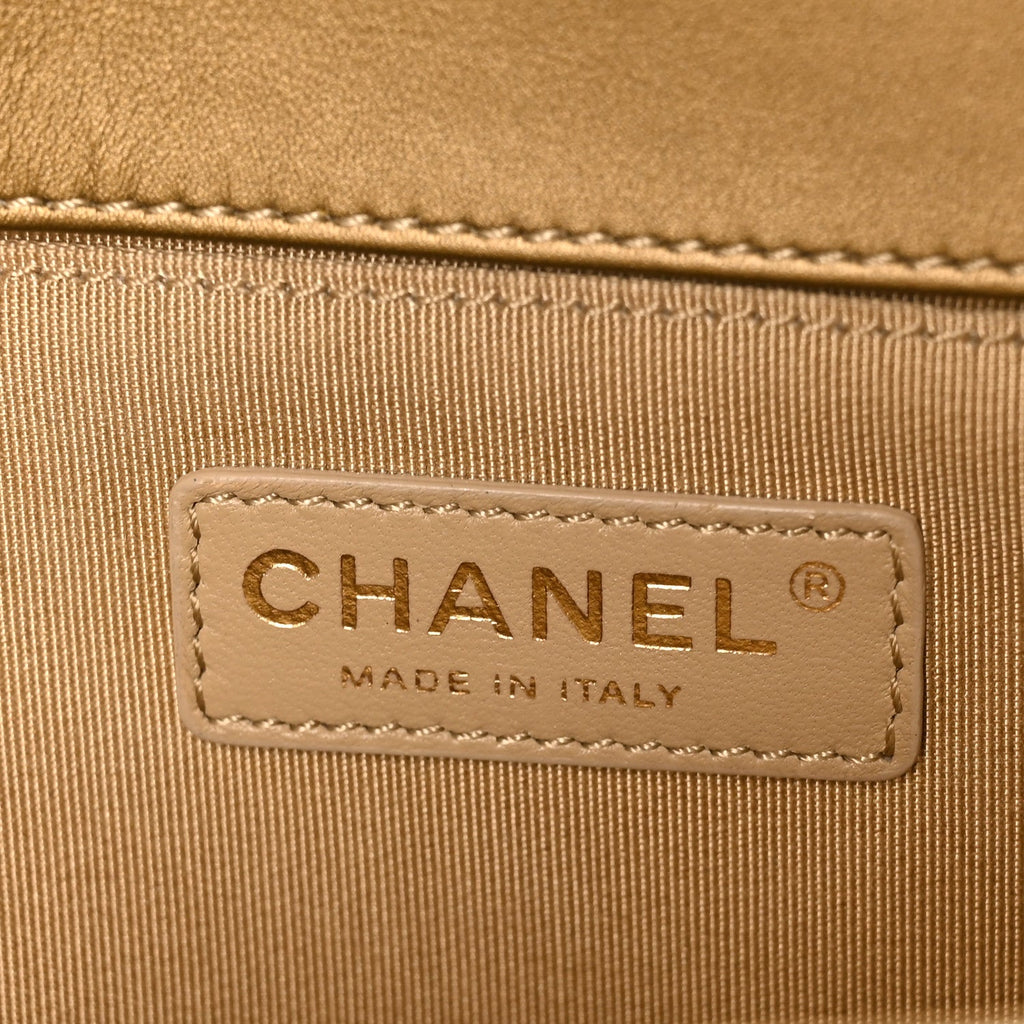 Metallic Patent Calfskin Quilted Medium Boy Flap Gold