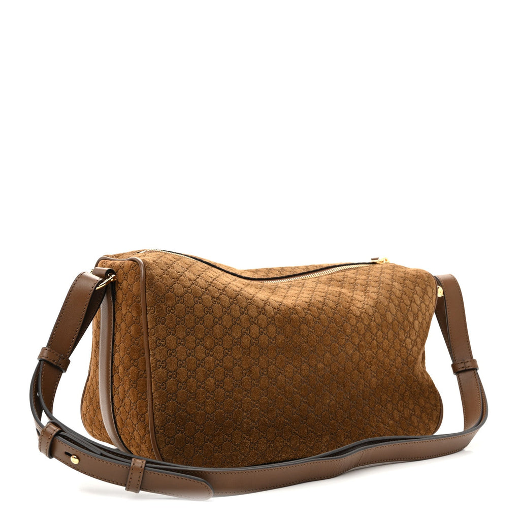 Suede GG Monogram Half Horsebit Medium Shoulder Bag Brown