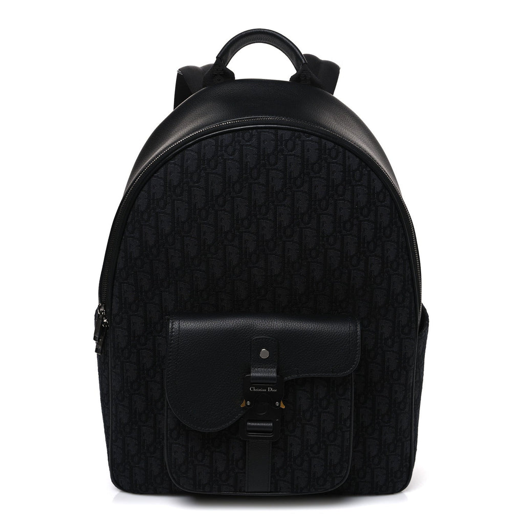 Oblique Jacquard Saddle Zip Backpack Black