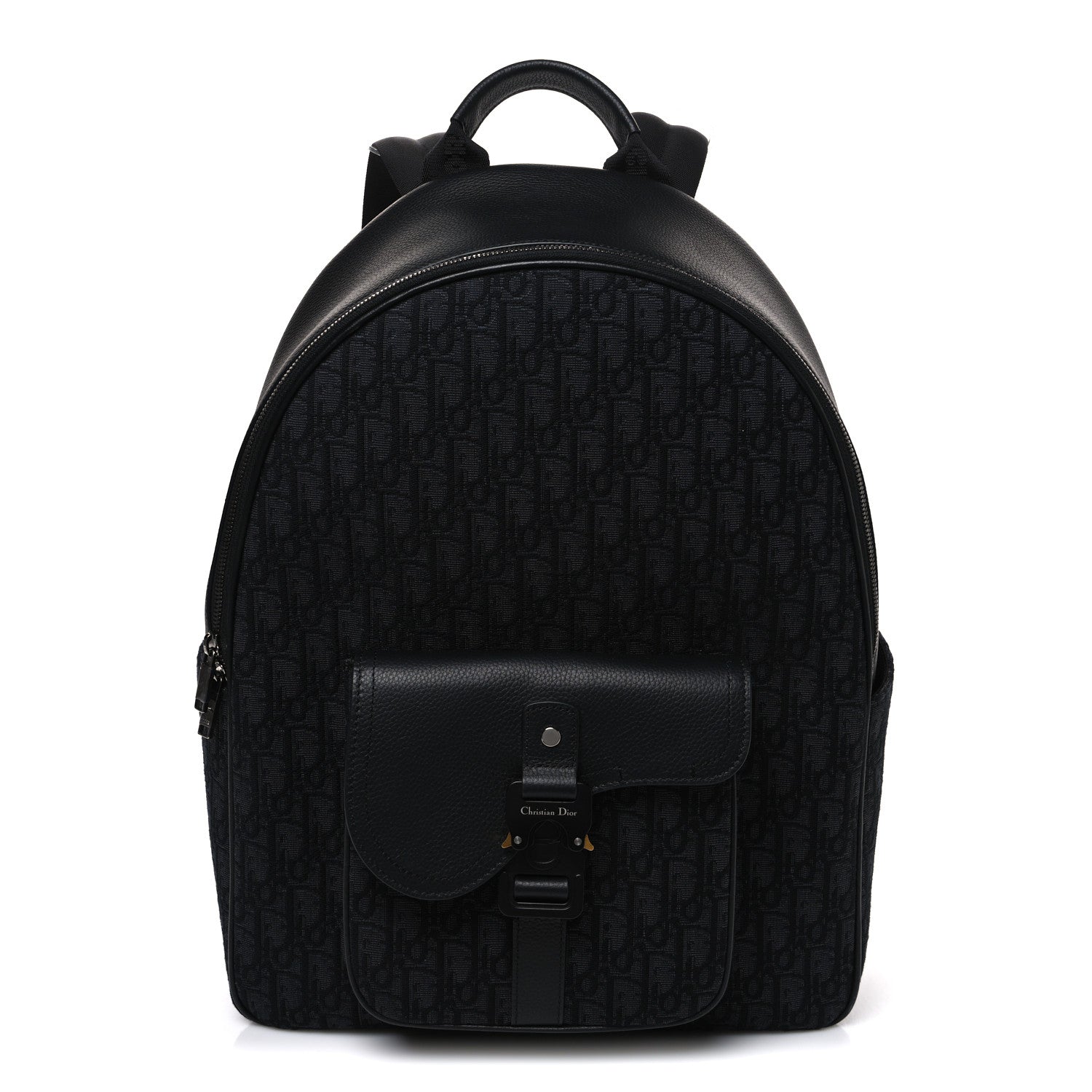Oblique Jacquard Saddle Zip Backpack Black