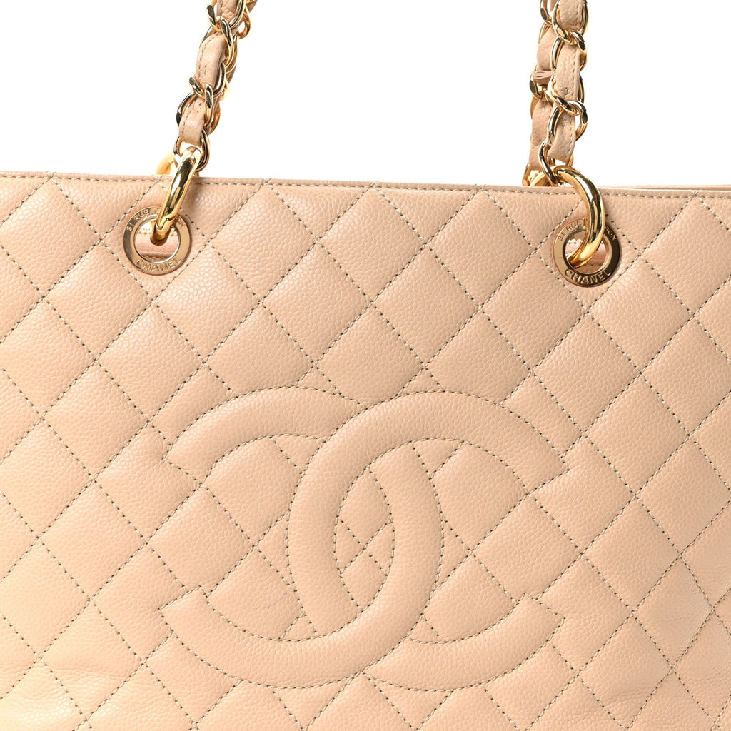 Caviar Quilted Grand Shopping Tote GST Beige Clair