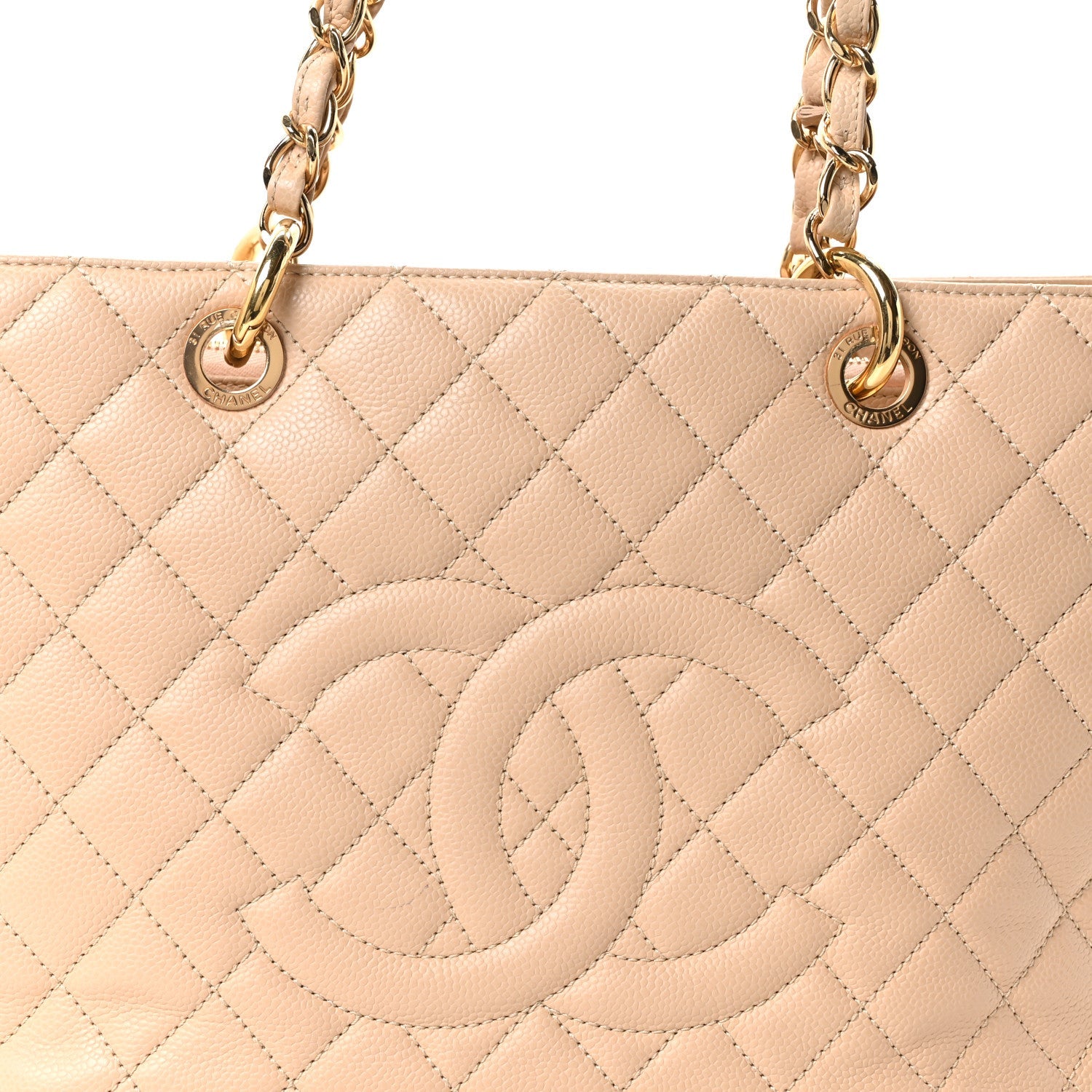 Caviar Quilted Grand Shopping Tote GST Beige Clair