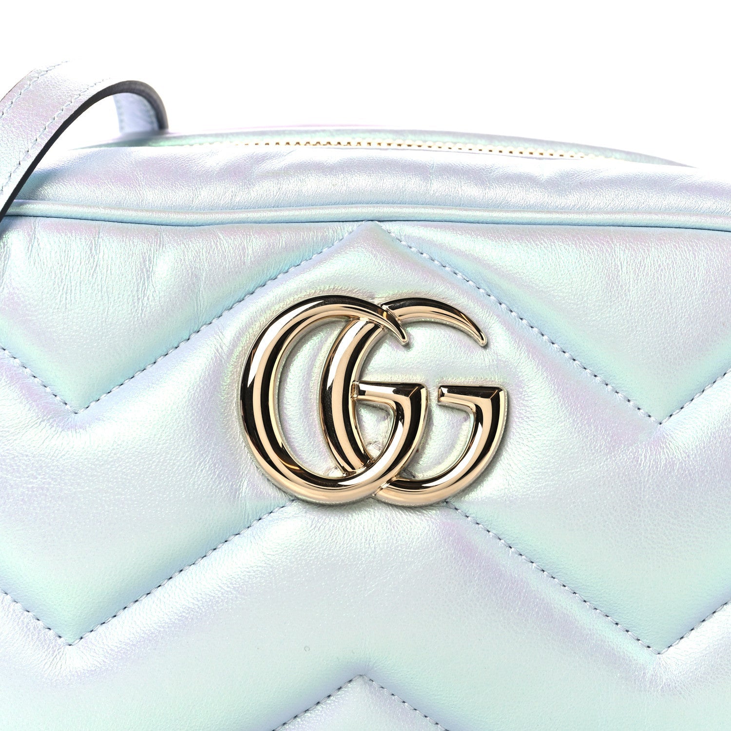 Iridescent Nappa Chevron Matelasse Small GG Marmont Chain Shoulder Bag Iridescent Snow Light Blue