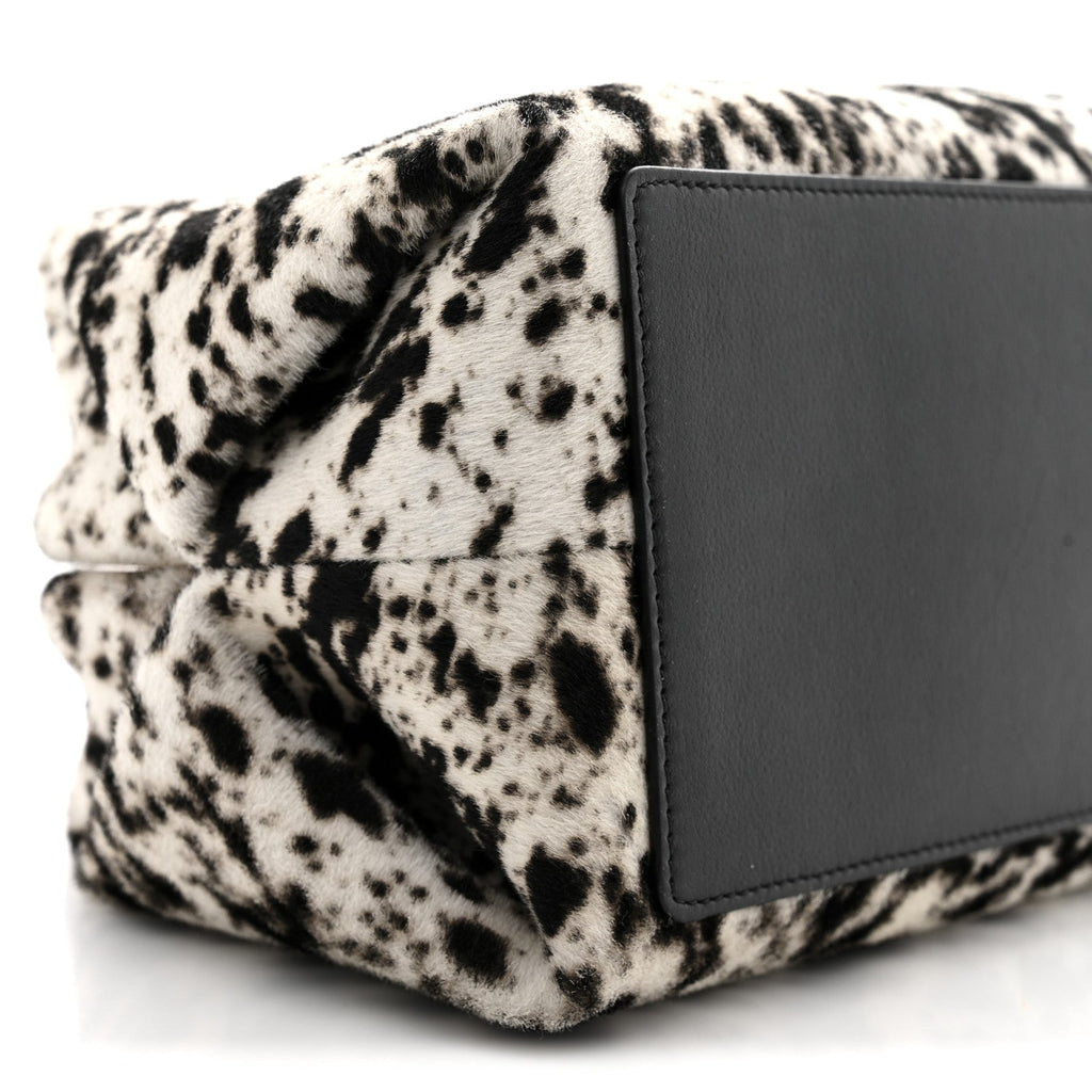 Pony Hair Printed Clutch With Chain Black White