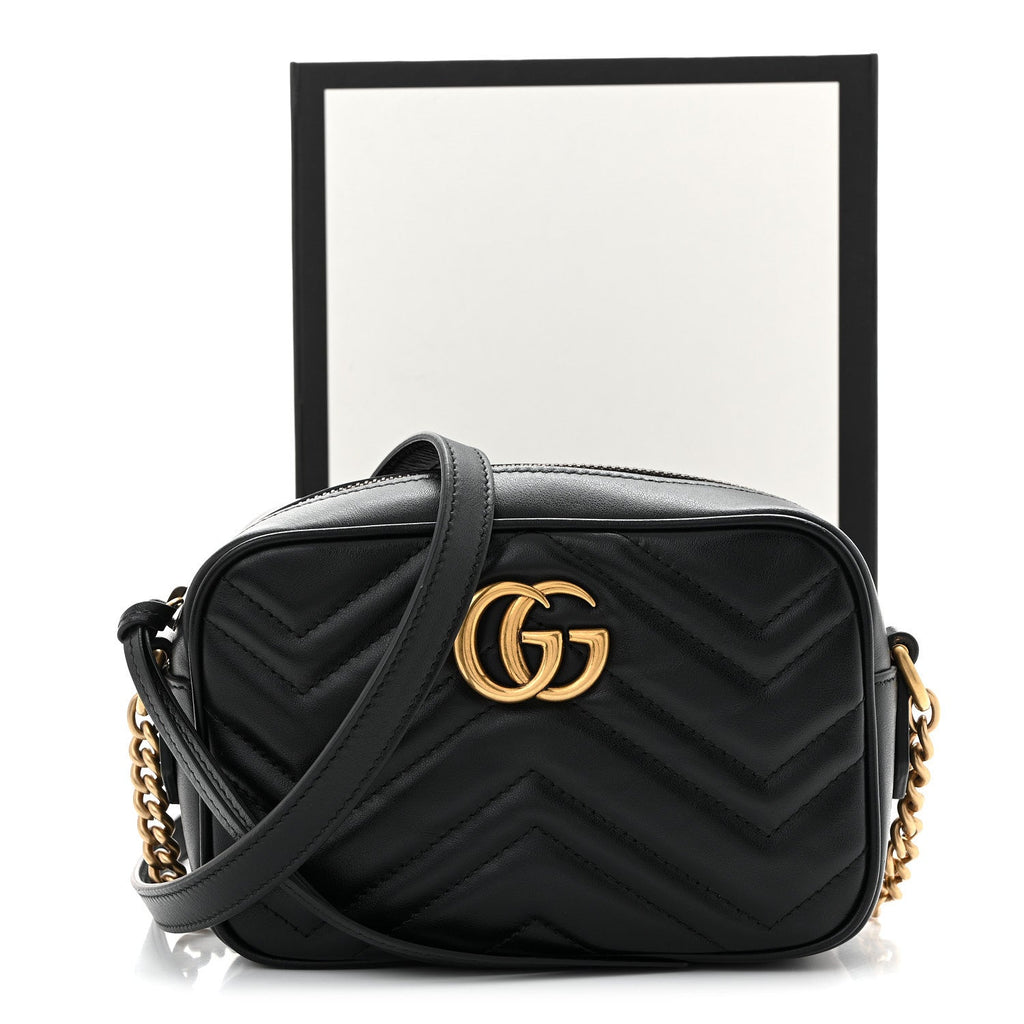 Calfskin Matelasse Mini GG Marmont Chain Shoulder Bag Black