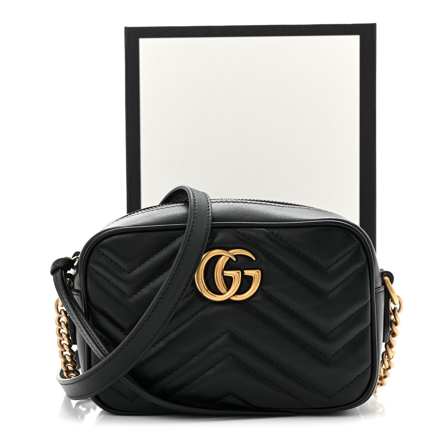 Calfskin Matelasse Mini GG Marmont Chain Shoulder Bag Black