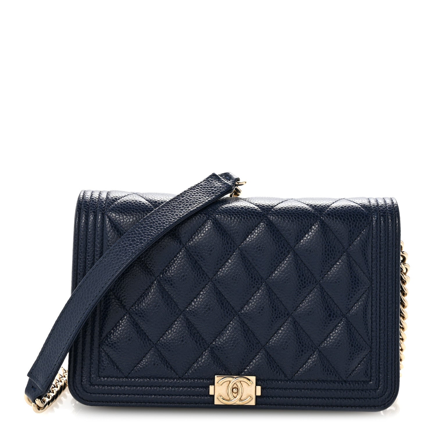 Caviar Quilted Boy Wallet On Chain WOC Navy