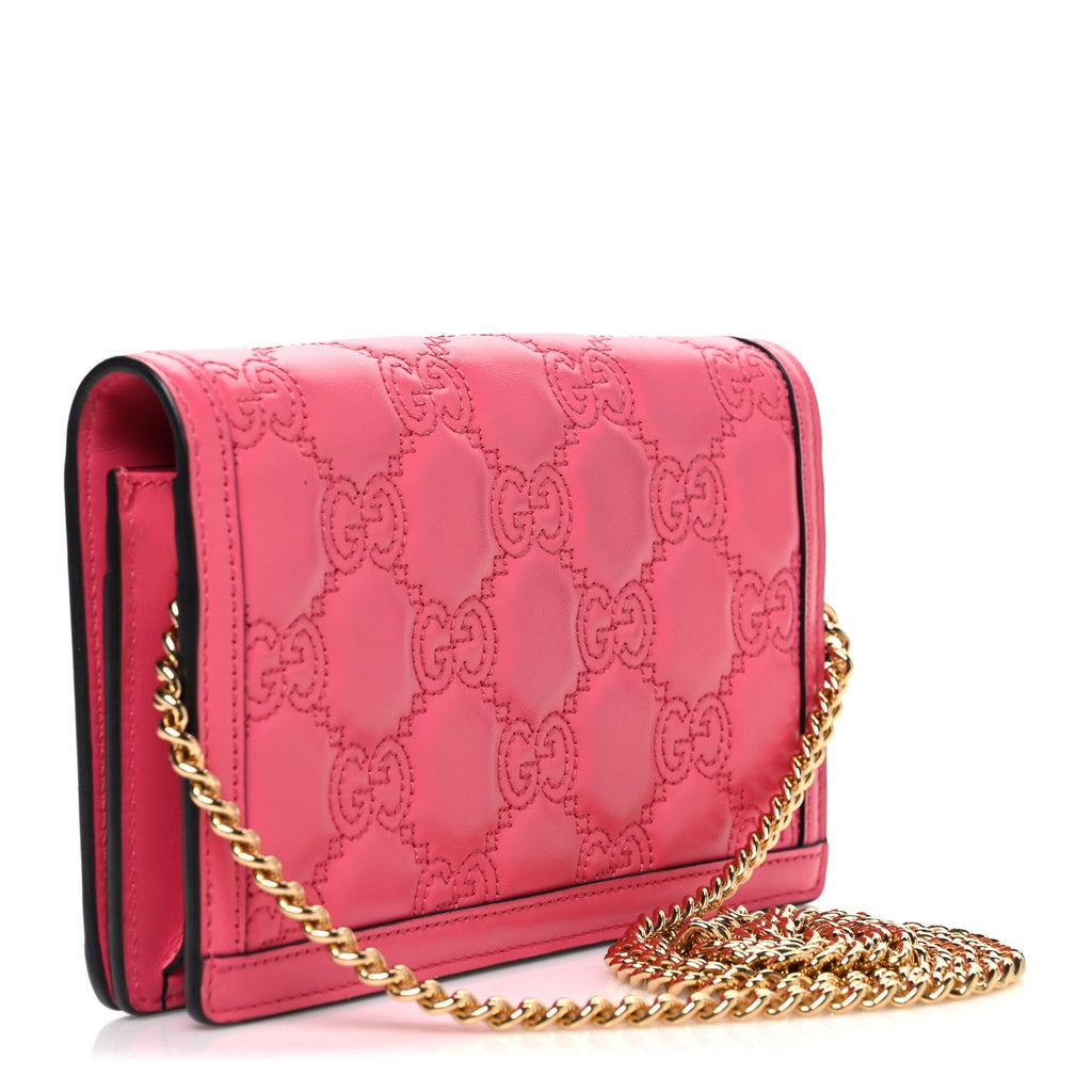 Calfskin GG Matelasse Chain Wallet Rhodamine Pink