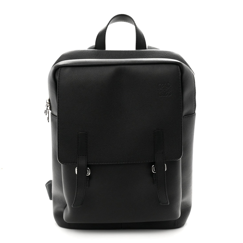 Grained Calfskin Military Backpack Black