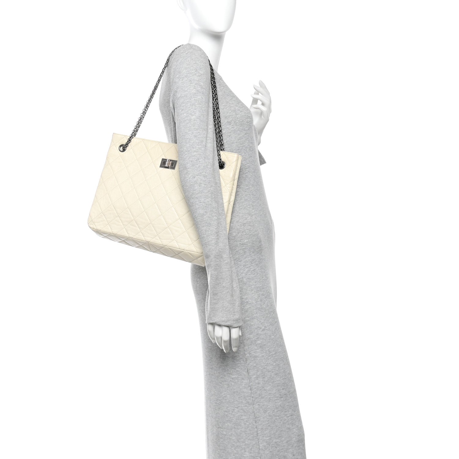 Aged Calfskin Quilted Reissue 2.55 Tote Ivory