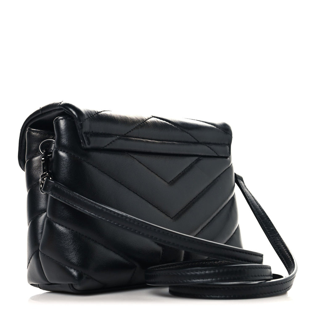 Calfskin Y Quilted Monogram Monochrome Toy Loulou Crossbody Bag Black
