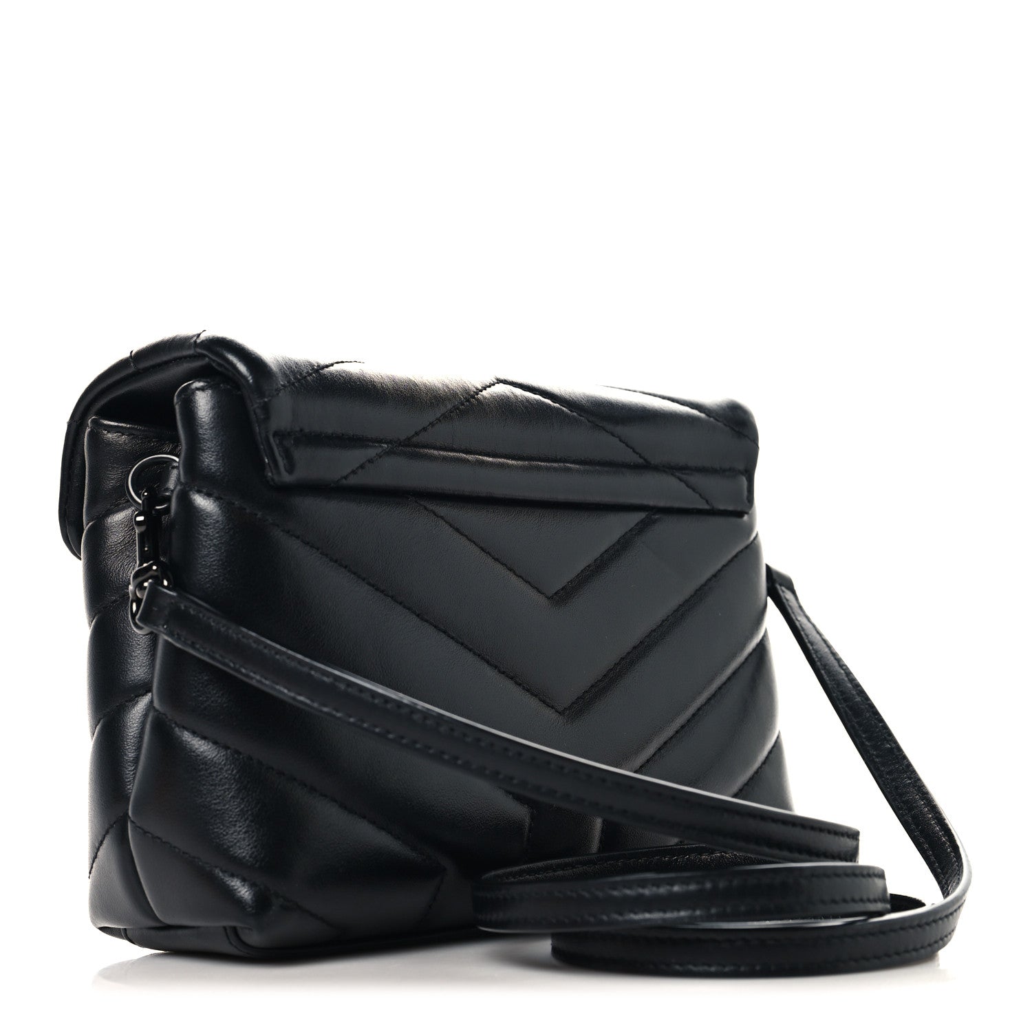 Calfskin Y Quilted Monogram Monochrome Toy Loulou Crossbody Bag Black