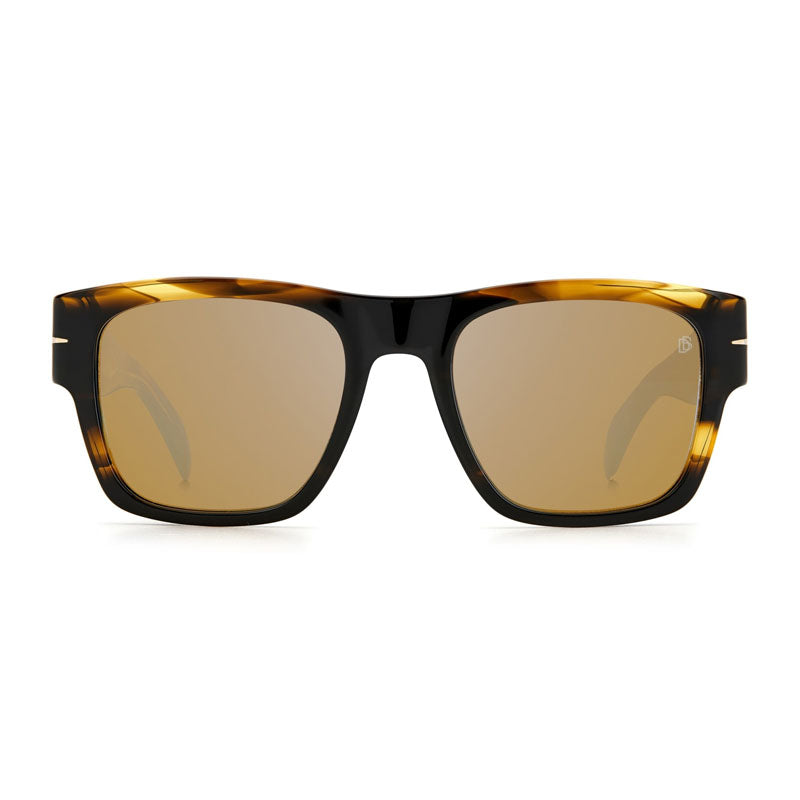 David Beckham Sunglasses Square Full Rim, Striped Brown Frame and Blue Multilayer Mirror Lens DB7000/SBOLD0KVIZ0