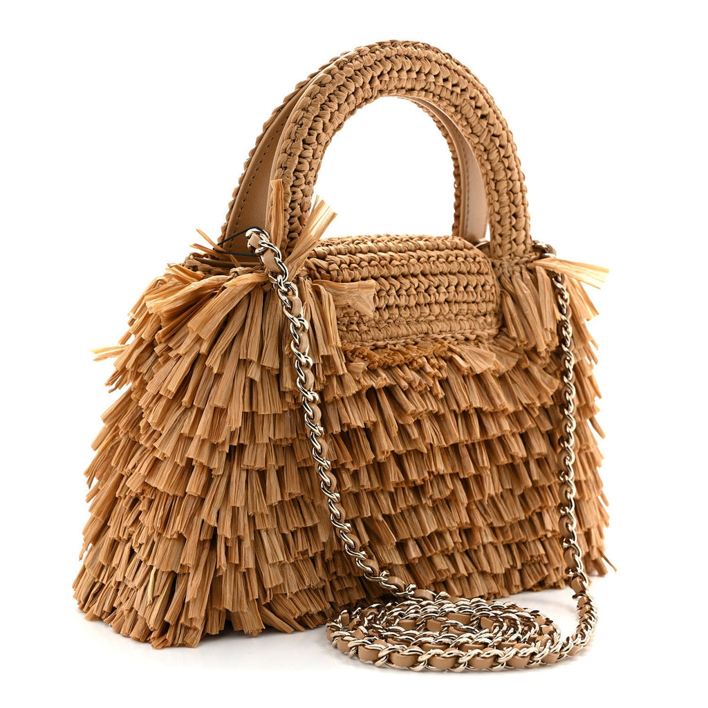 Raffia Fringe Nano Kelly Shopper Dark Beige