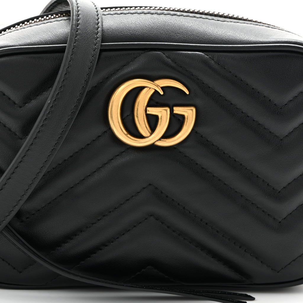 Calfskin Matelasse Mini GG Marmont Chain Shoulder Bag Black