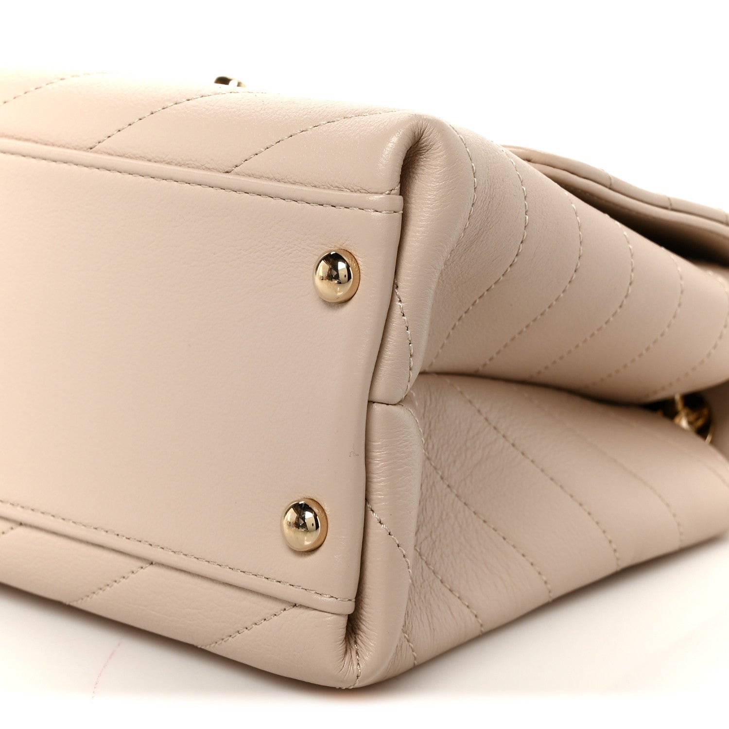 Grained Calfskin Stitched Small Chevron Chic Top Handle Flap Beige