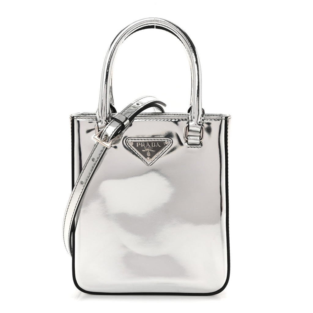 Spazzolato Triangle Small Double Handle Crossbody Tote Argento