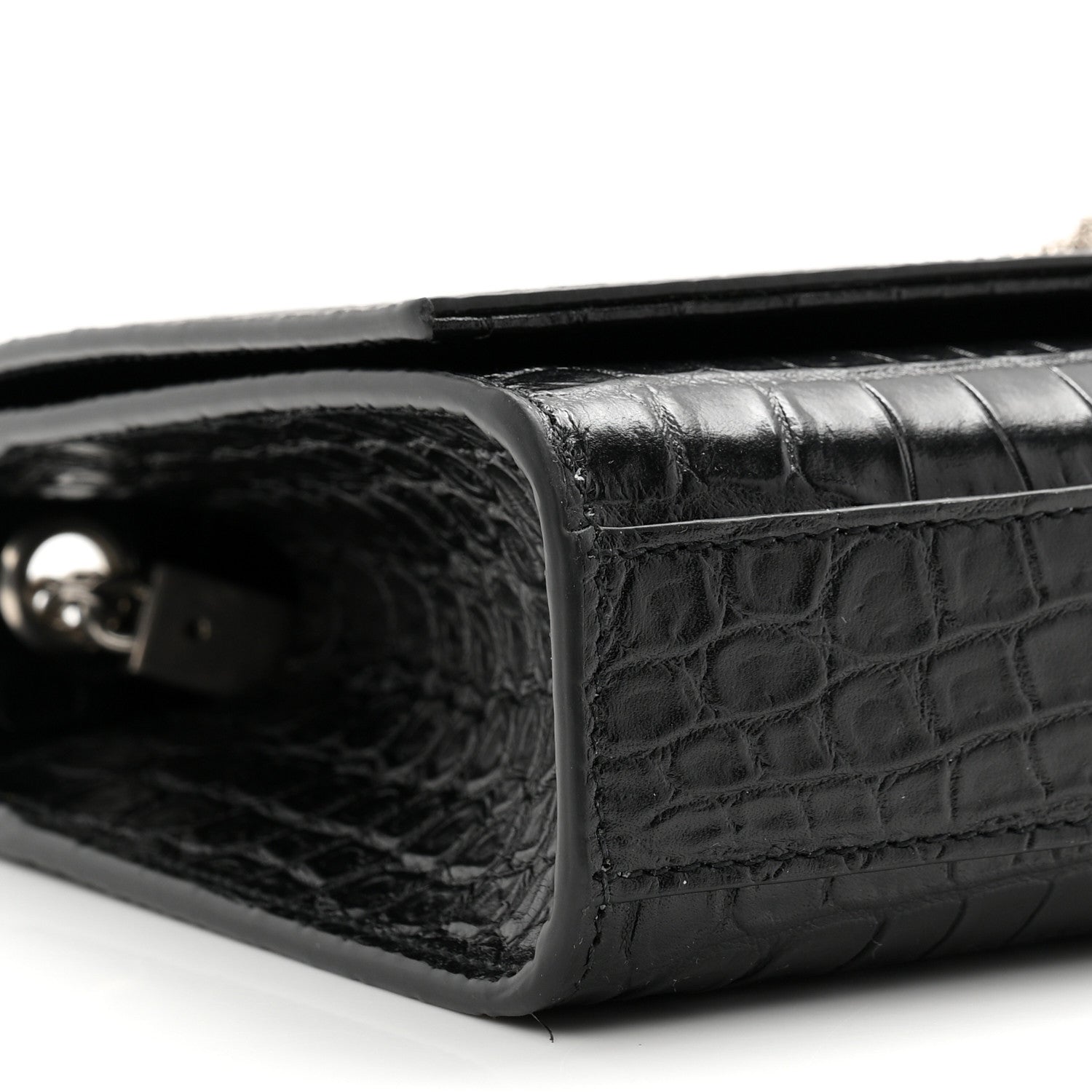 Calfskin Crocodile Embossed Medium Classic Monogram Kate Tassel Satchel Black