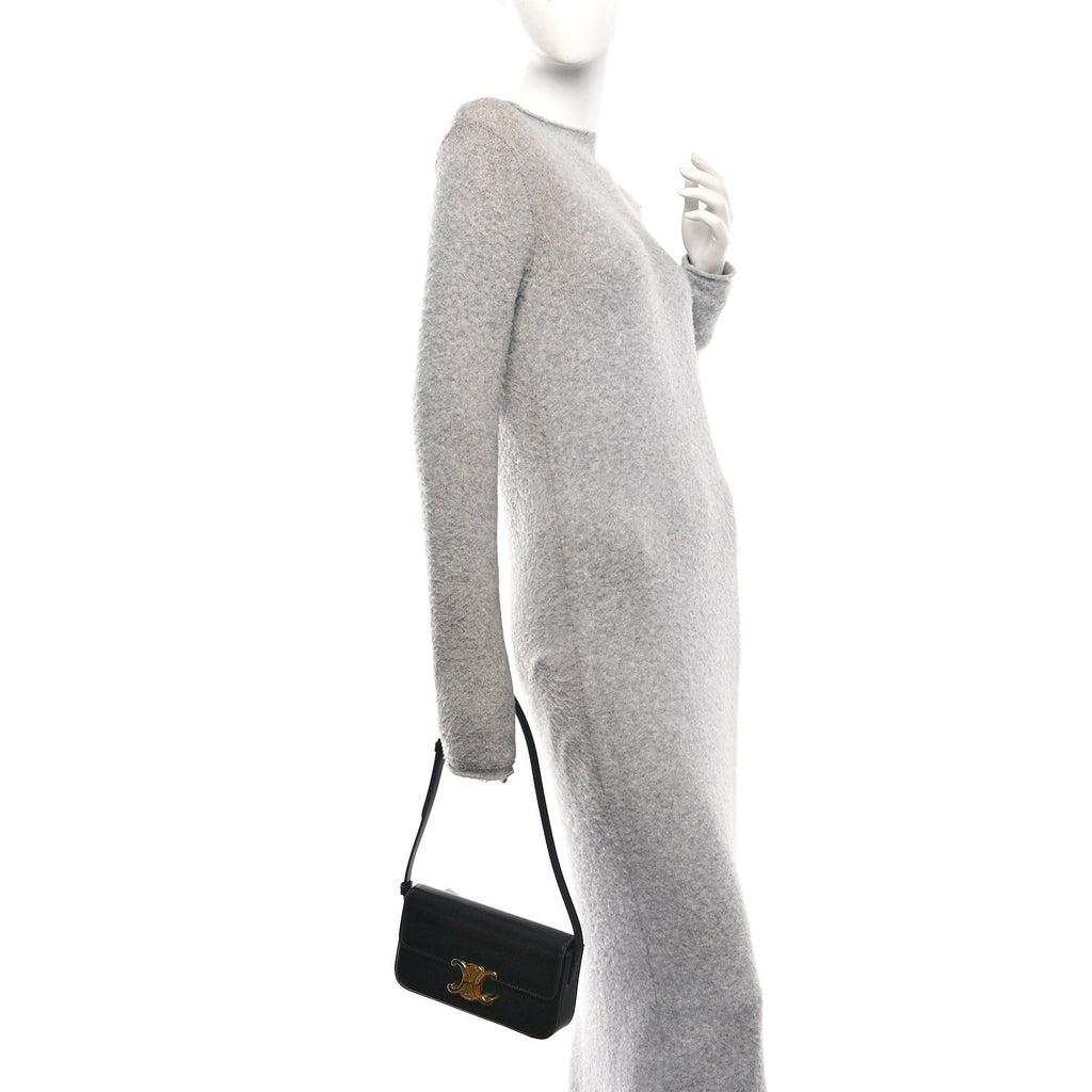Shiny Calfskin Triomphe Shoulder Bag Black