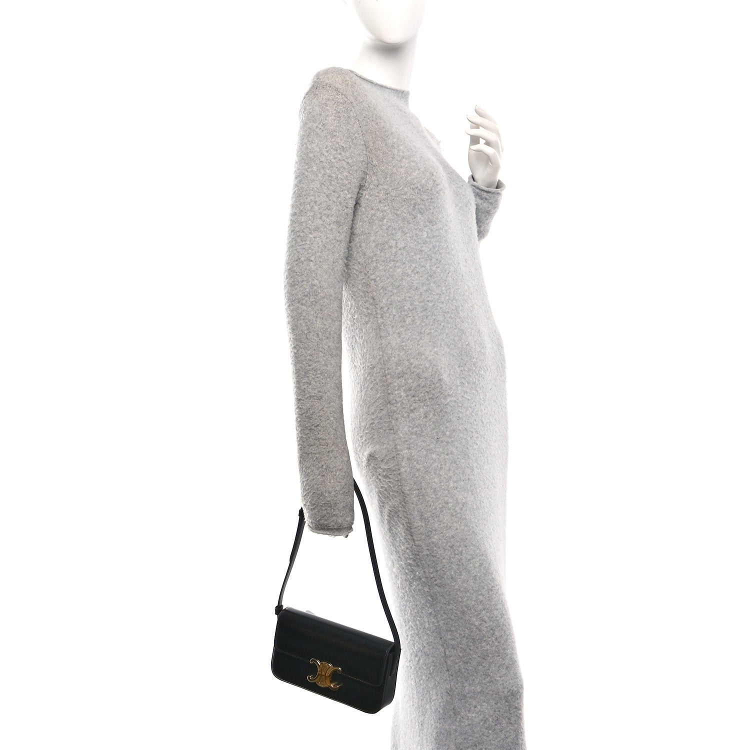 Shiny Calfskin Triomphe Shoulder Bag Black