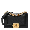 Lambskin Quilted Small Boy Flap Black