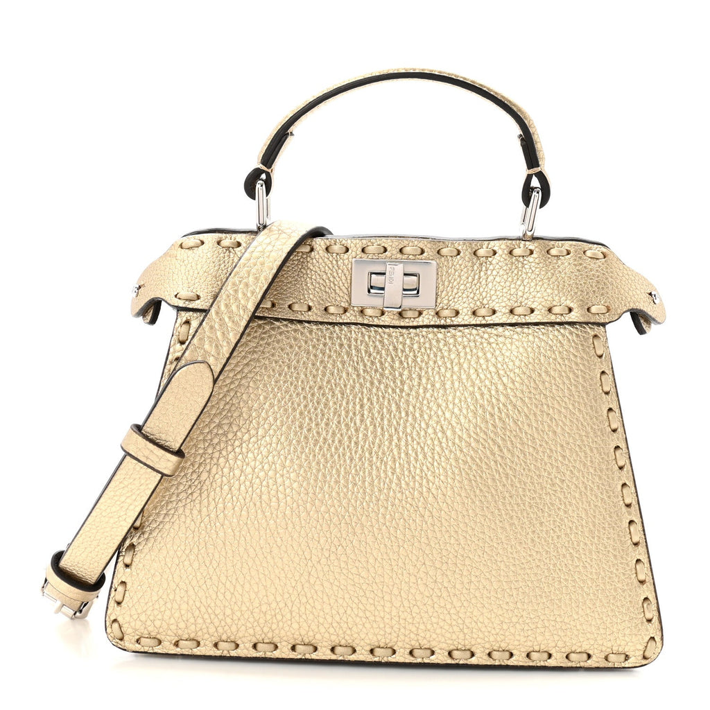 Metallic Cuoio Roma Sellerissima Nappa Sintetica Tape Stitch Petite Peekaboo I SEE U Iconic Satchel Platino