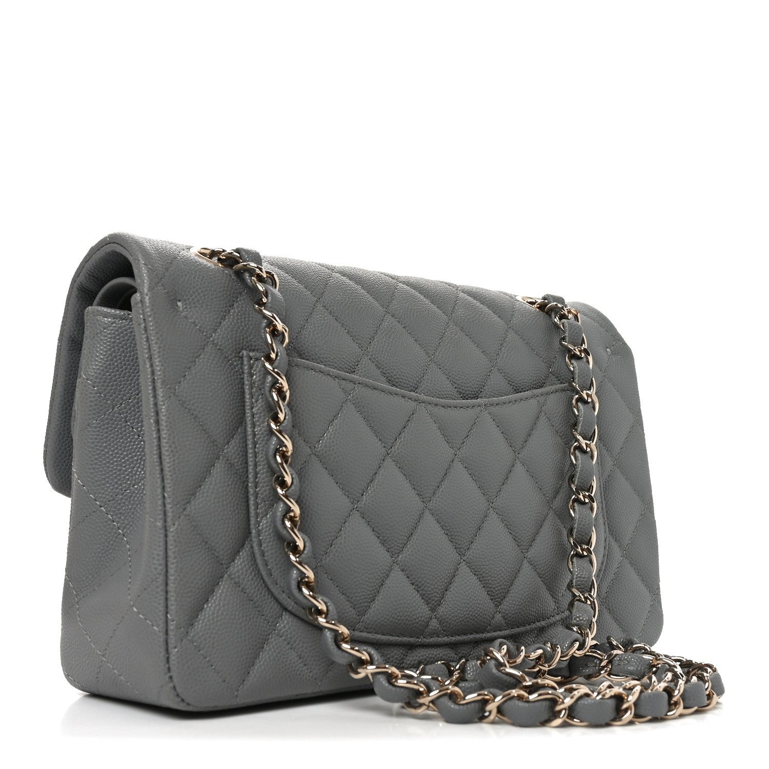 Caviar Quilted Small Double Flap Grey