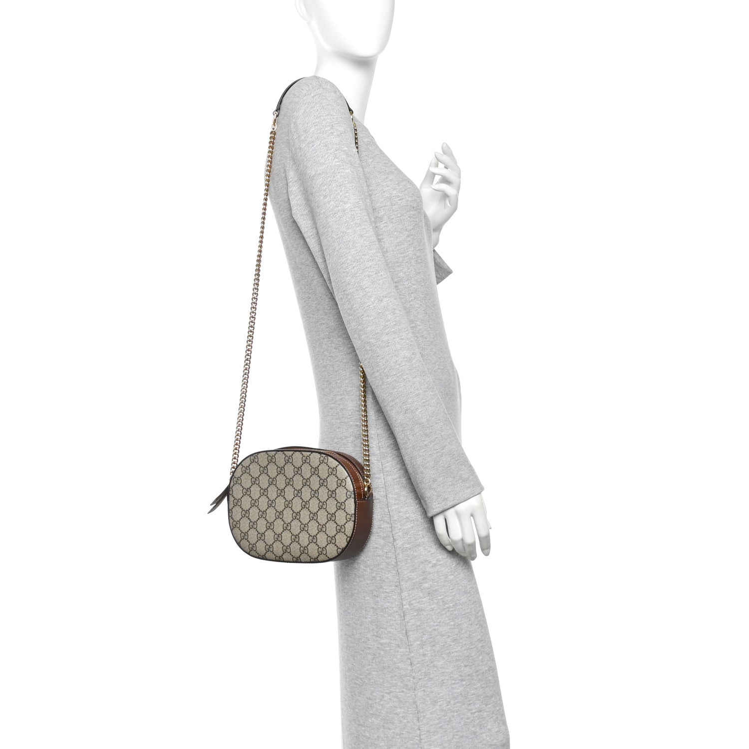 GG Supreme Monogram Cuoio Toscano Mini Chain Shoulder Bag Beige Ebony Cuir