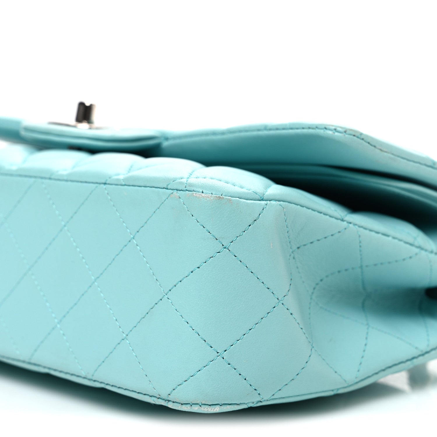 Lambskin Quilted Medium Double Flap Light Blue