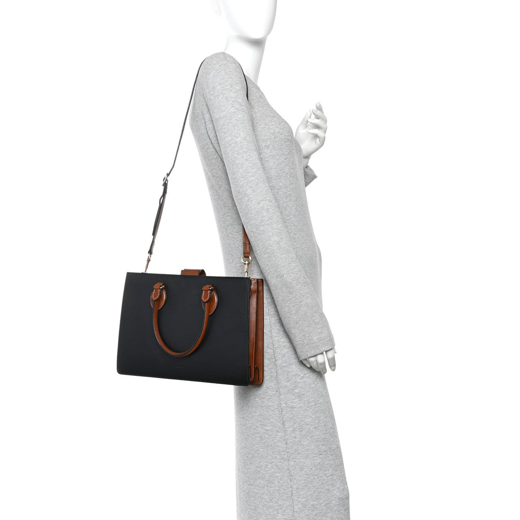 Calfskin Small Top Handle Bag Navy Brown