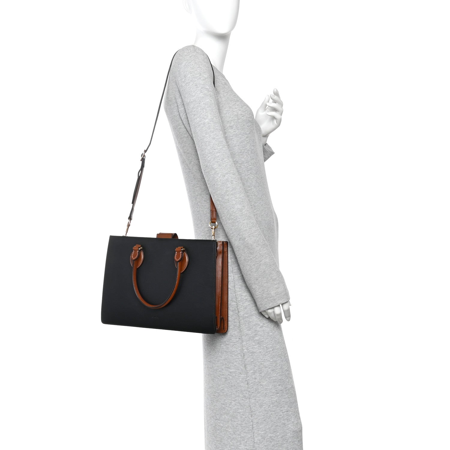 Calfskin Small Top Handle Bag Navy Brown