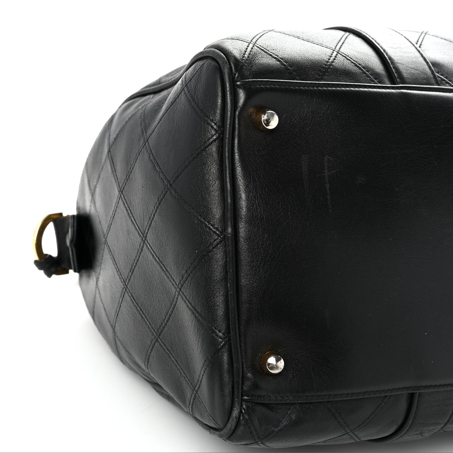 Calfskin Stitched Duffle Travel Bag Black