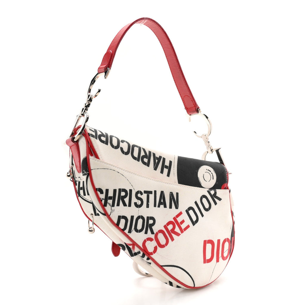 Canvas Hardcore Pierced Saddle Bag White Red Black