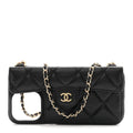 Caviar Quilted Pearl Crush iPhone 15 Pro Max Holder With Chain Black