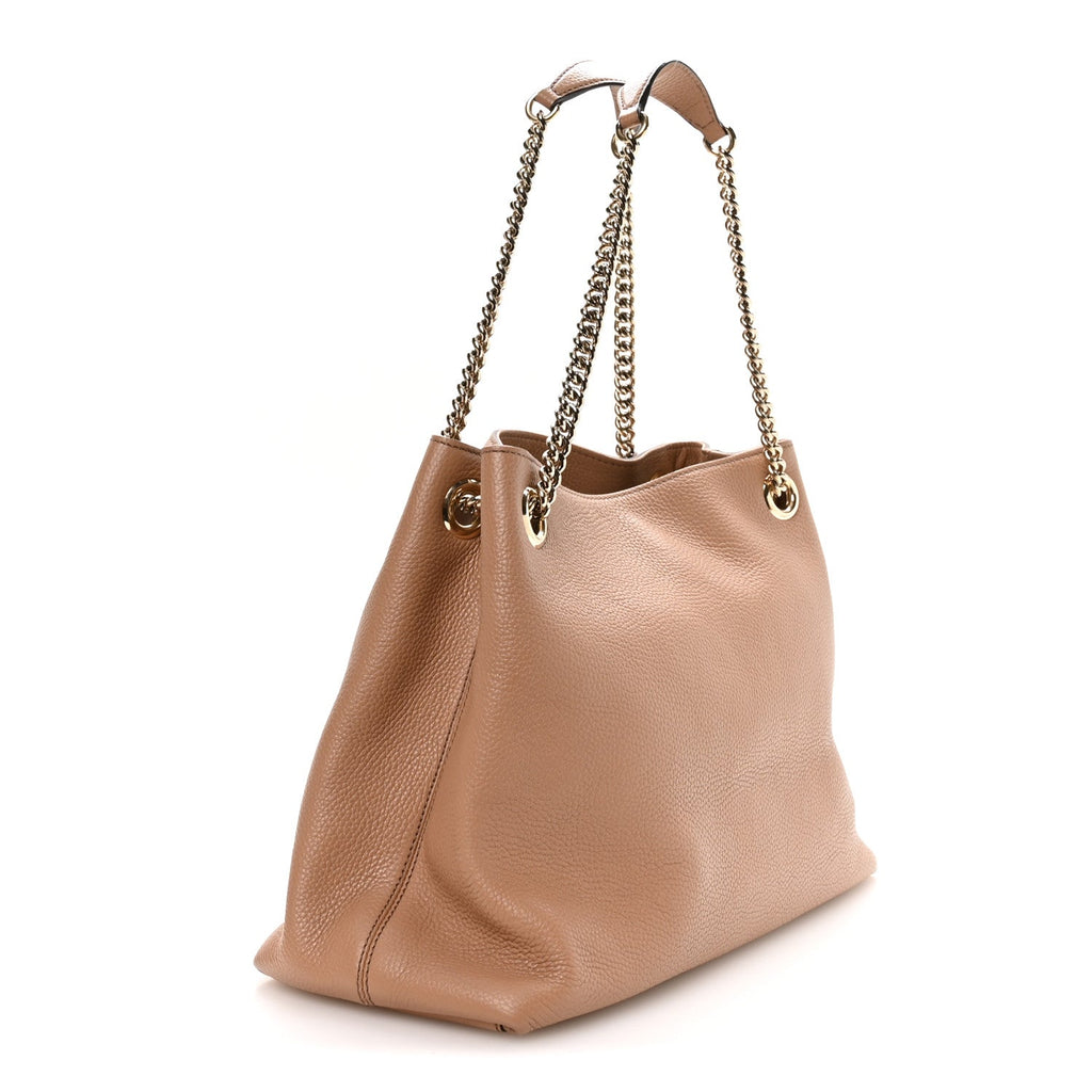 Pebbled Calfskin Medium Soho Chain Shoulder Bag Camelia