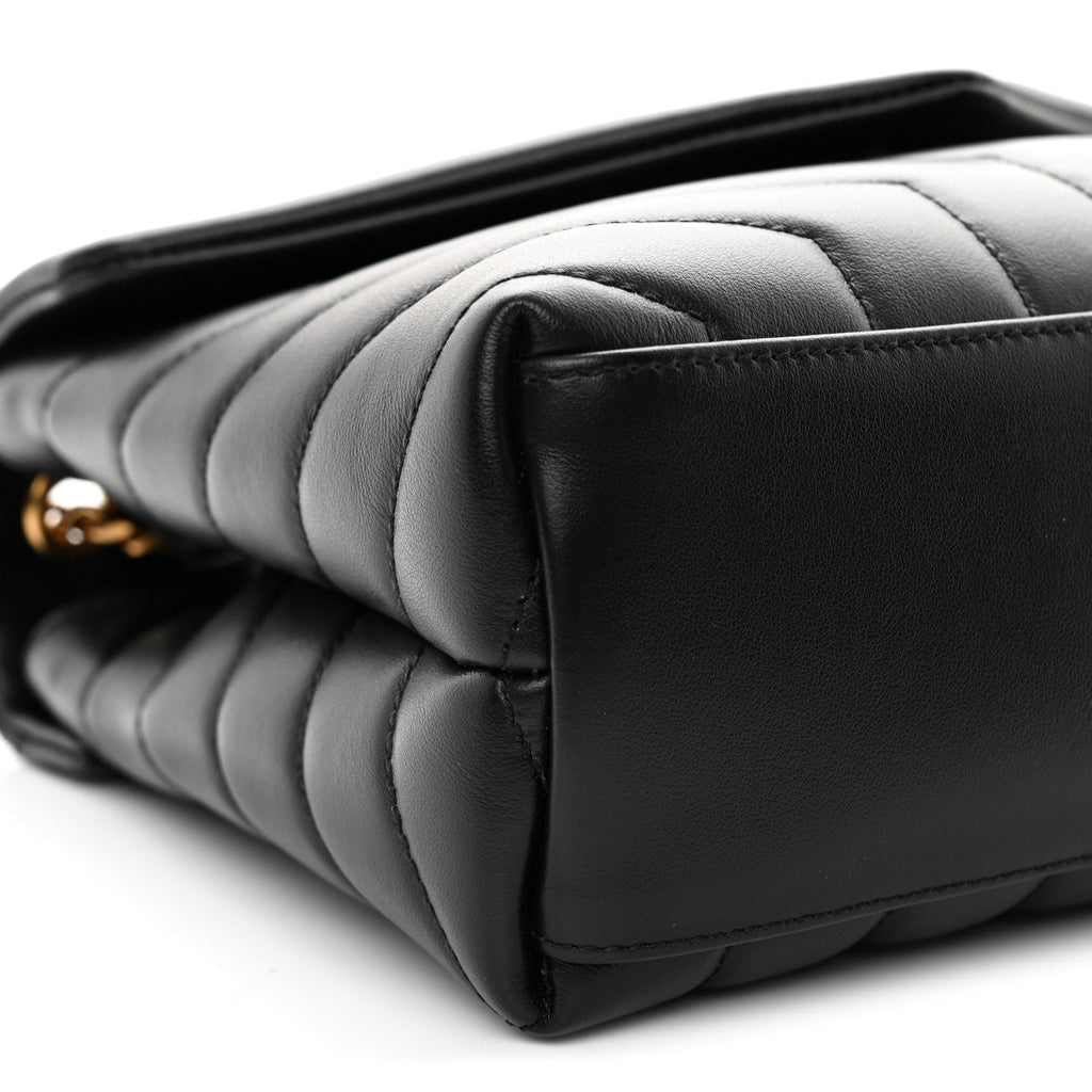 Calfskin Y Quilted Monogram Small Loulou Chain Satchel Black