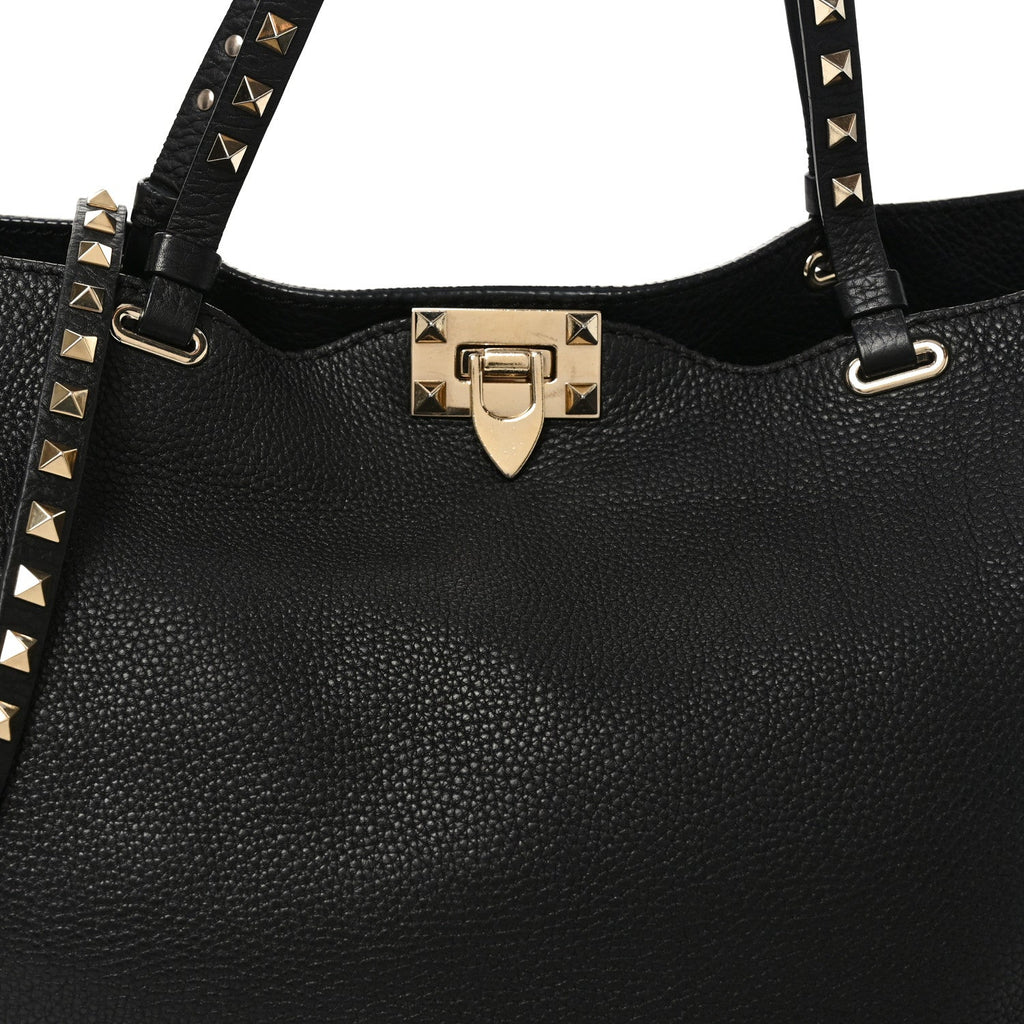 Vitello Medium Rockstud Tote Black