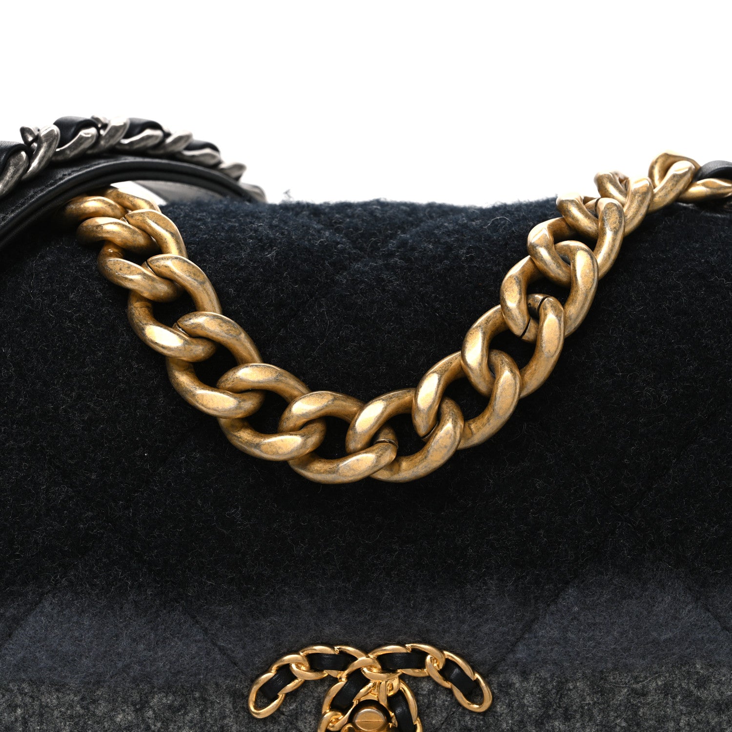 Wool Quilted Medium Chanel 19 Flap Black Grey
