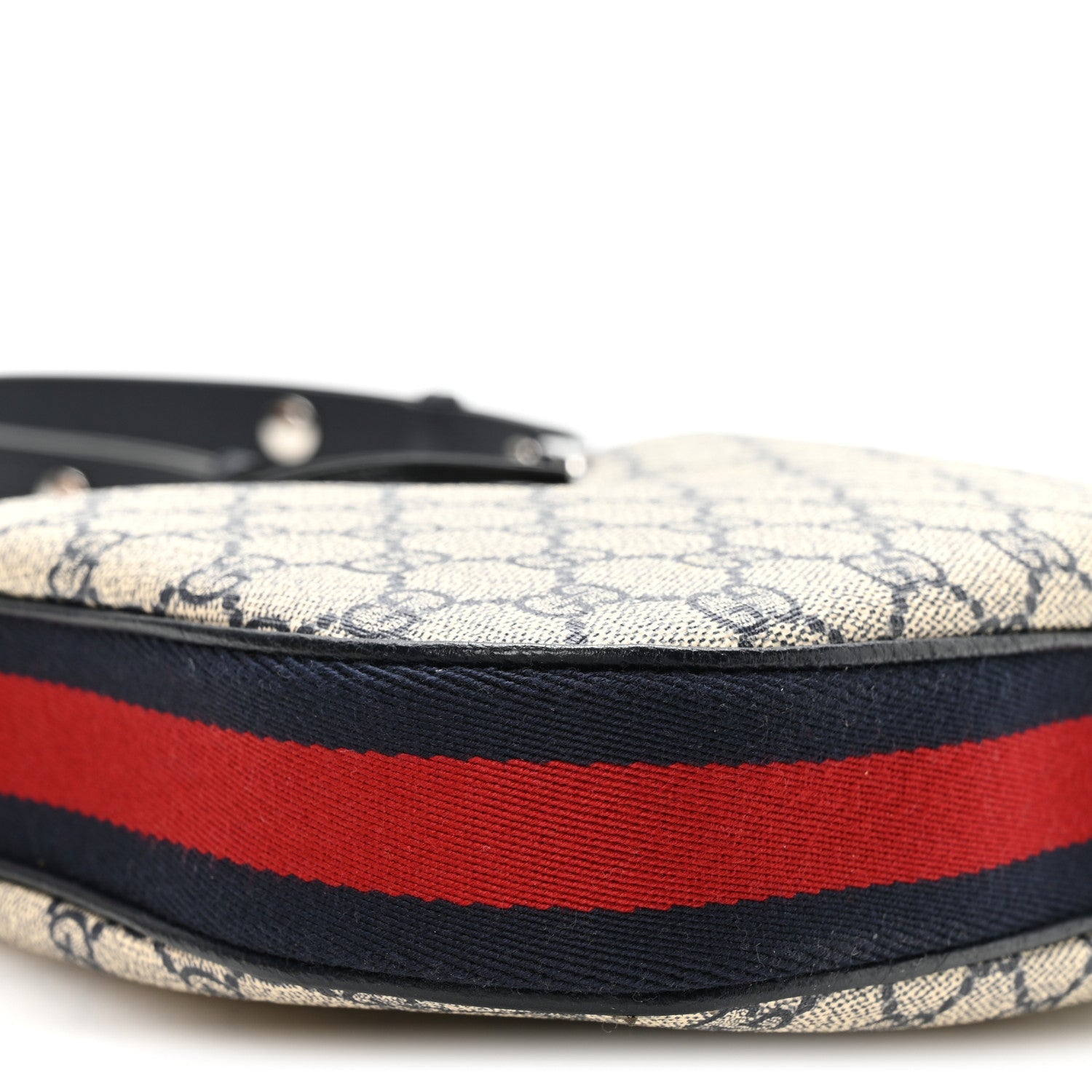GG Supreme Monogram Textured Calfskin Web Small Attache Shoulder Bag Beige Blue