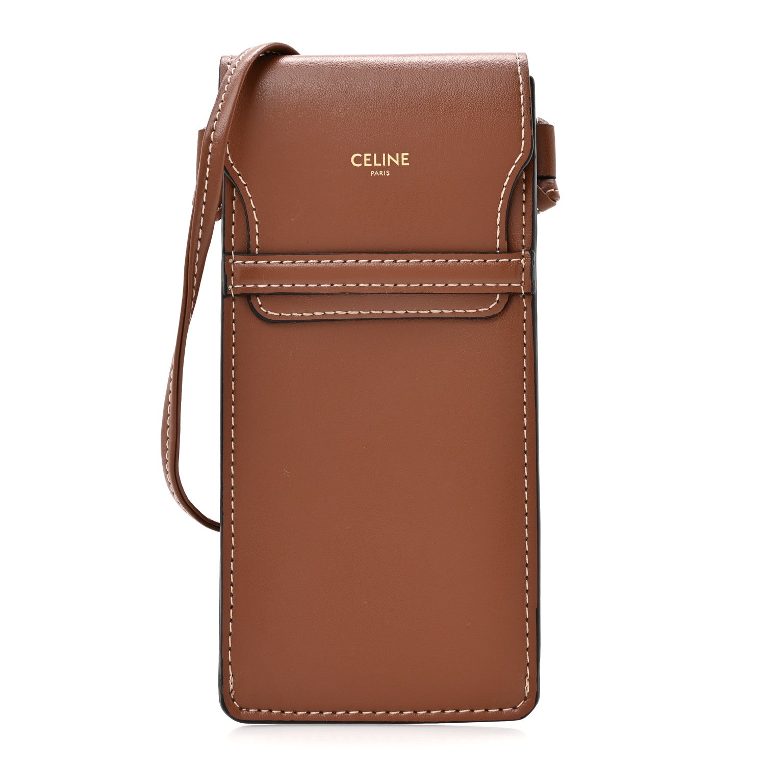 Calfskin Phone Pouch With Flap Tan