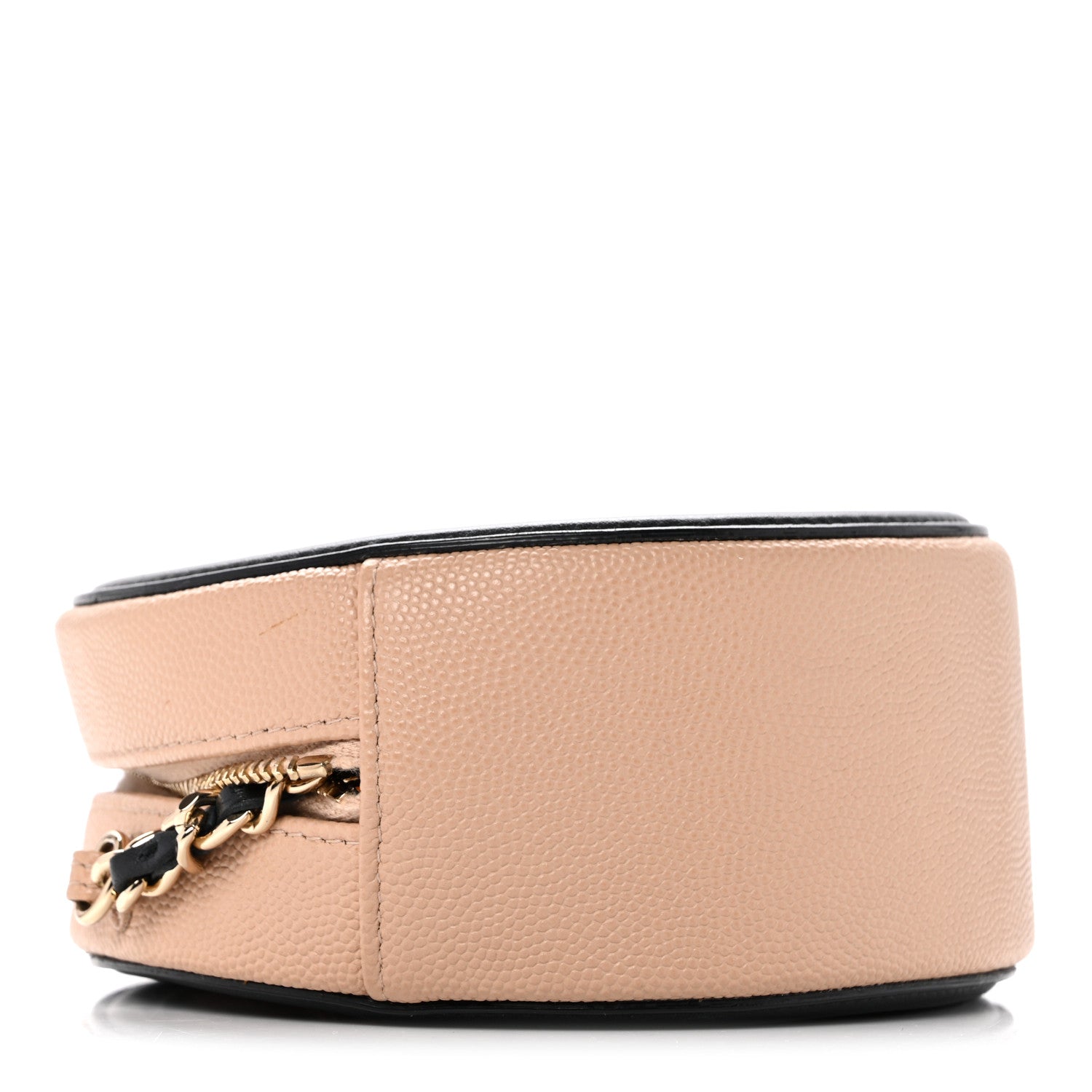 Caviar Quilted Round Filigree Crossbody Beige Black