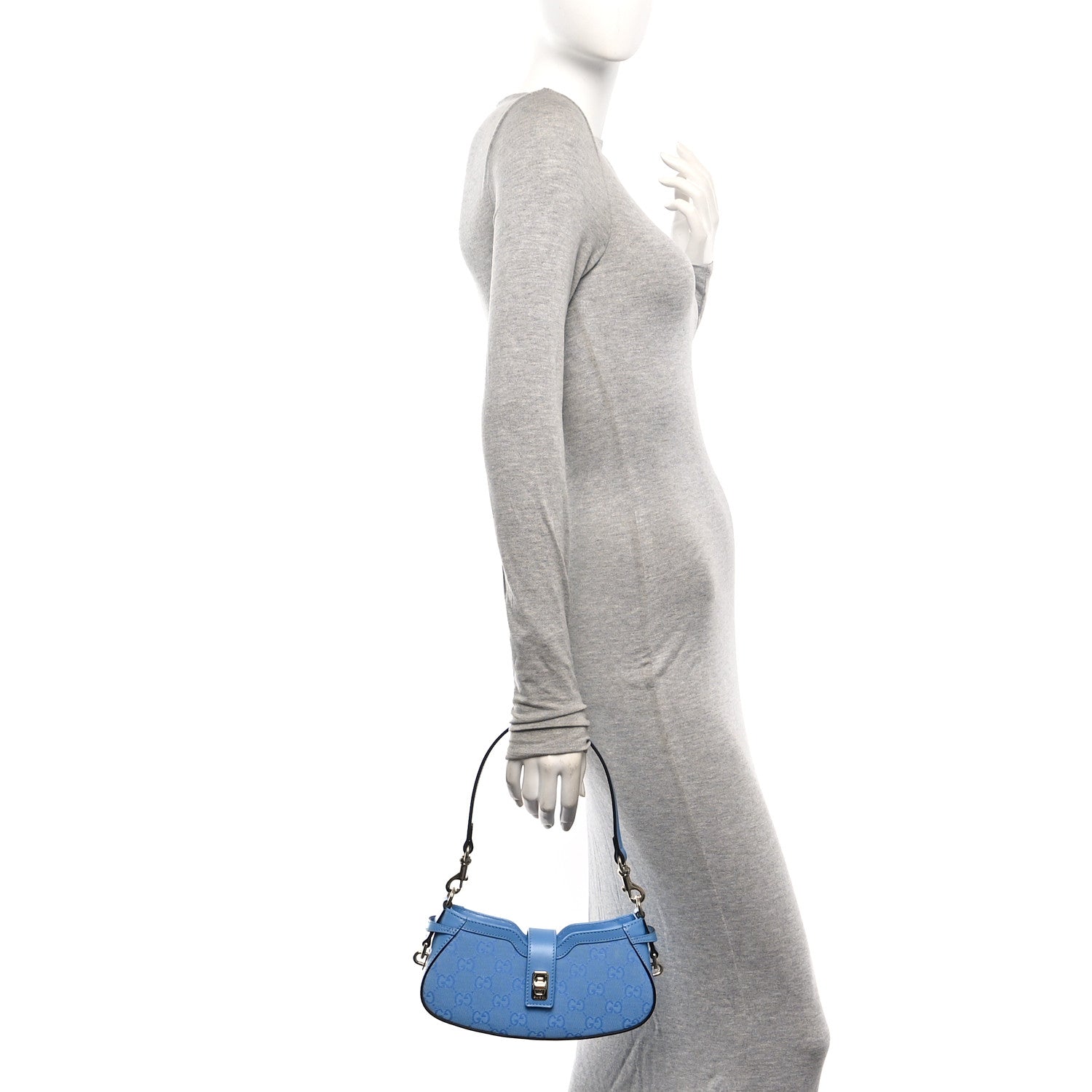 Calfskin Monogram Mini Moon Side Shoulder Bag Blue